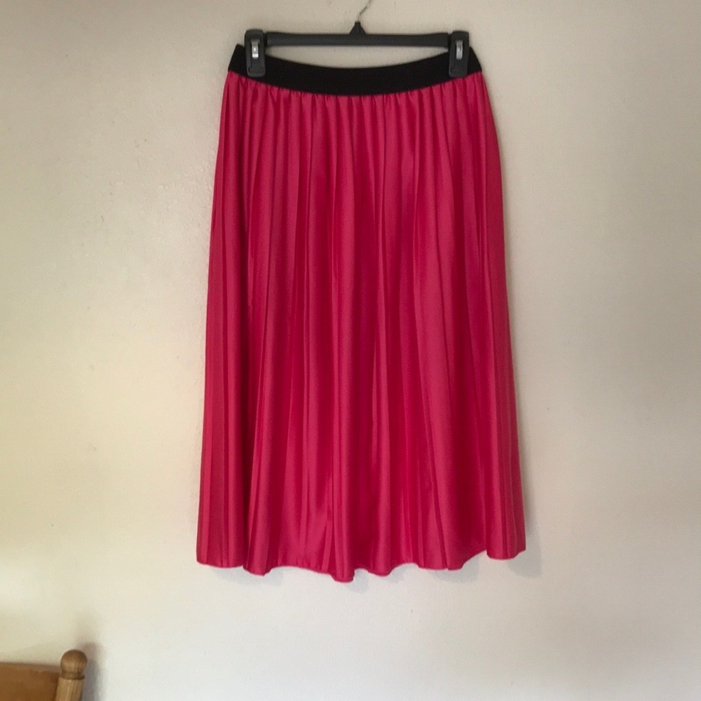 Hot Pink Fuchsia Satin Midi Skirt - S - Picture 2 of 6